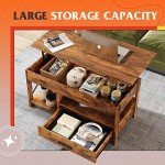 WLIVE Coffee Table, 39" Lift Top Coffee Table with Hidden Compartment, Storage Drawers and Storage Shelf for Living Room, Reception Room, Rustic Brown