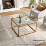 SAYGOER Gold Coffee Table Glass Modern Coffee Tables for Small Space Simple Square Center Table for Living Room Home Office 26.7 x 26.7 x 15.7, Easy Assembly