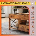 WLIVE Coffee Table, 39" Lift Top Coffee Table with Hidden Compartment, Storage Drawers and Storage Shelf for Living Room, Reception Room, Rustic Brown