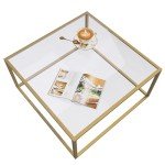 SAYGOER Gold Coffee Table Glass Modern Coffee Tables for Small Space Simple Square Center Table for Living Room Home Office 26.7 x 26.7 x 15.7, Easy Assembly