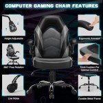 DUMOS Ergonomic Computer Gaming Chair - Home Office Desk with PU Leather Lumbar Support, Height Adjustable Big and Tall Video Game with Flip-up Armrest, Swivel Wheels for Adults and Teens