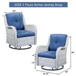 HUMMUH 5 Pieces Outdoor Furniture Patio Furniture Set Wicker Swivel Patio Chairs with 2 Seater Outdoor Sectional Sofa/Patio Loveseat with Ottomans(Light Grey/Blue)