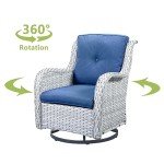 HUMMUH 5 Pieces Outdoor Furniture Patio Furniture Set Wicker Swivel Patio Chairs with 2 Seater Outdoor Sectional Sofa/Patio Loveseat with Ottomans(Light Grey/Blue)