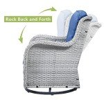 HUMMUH 5 Pieces Outdoor Furniture Patio Furniture Set Wicker Swivel Patio Chairs with 2 Seater Outdoor Sectional Sofa/Patio Loveseat with Ottomans(Light Grey/Blue)