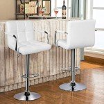 White Adjustable Swivel Bar Stools Set of 2