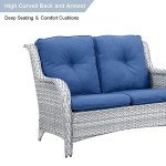 HUMMUH 5 Pieces Outdoor Furniture Patio Furniture Set Wicker Swivel Patio Chairs with 2 Seater Outdoor Sectional Sofa/Patio Loveseat with Ottomans(Light Grey/Blue)