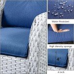 HUMMUH 5 Pieces Outdoor Furniture Patio Furniture Set Wicker Swivel Patio Chairs with 2 Seater Outdoor Sectional Sofa/Patio Loveseat with Ottomans(Light Grey/Blue)