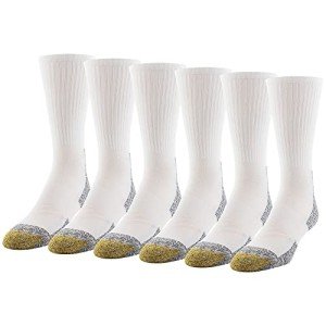 GOLDTOE Men's Rebound Cushion Short Crew Socks, 6-Pairs, White, Shoe Size: 6-12.5