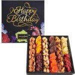 Happy Birthday Dried Fruit & Nuts Gift Basket Arrangement Platter, Gourmet Food Snack Box, Birthday Care Package, Healthy Kosher, Her Him (9 Assortments)