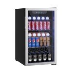Erivess Compact Freestanding Beverage Refrigerator,126 Can/3.2 Cubic FeetMini Fridge with Reversible Glass Front Door for Soda, Beer, or Wine, Under Counter Drink Dispenser with Adjustable Shelves