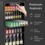 Erivess Compact Freestanding Beverage Refrigerator,126 Can/3.2 Cubic FeetMini Fridge with Reversible Glass Front Door for Soda, Beer, or Wine, Under Counter Drink Dispenser with Adjustable Shelves
