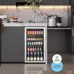 Erivess Compact Freestanding Beverage Refrigerator,126 Can/3.2 Cubic FeetMini Fridge with Reversible Glass Front Door for Soda, Beer, or Wine, Under Counter Drink Dispenser with Adjustable Shelves