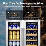 Wine and Beverage Refrigerator, 24 Inch Beverage Cooler Dual Zone with Glass Door, Built-in/Freestanding Beverage Fridge with Upgraded 20 Bottles and 60 Cans Large Capacity