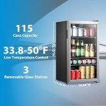 Midea MERV115T3AST 115 Cans Beverage Refrigerator with Adjustable Temperature, Removable Glass Shelf, LED Light, Silver