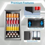 Midea MERV115T3AST 115 Cans Beverage Refrigerator with Adjustable Temperature, Removable Glass Shelf, LED Light, Silver