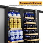 Wine and Beverage Refrigerator, 24 Inch Beverage Cooler Dual Zone with Glass Door, Built-in/Freestanding Beverage Fridge with Upgraded 20 Bottles and 60 Cans Large Capacity