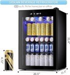 Antarctic Star Beverage Cooler 145 Can Mini Fridge Glass Door for Soda Beer Wine Glass Door Stainless Steel Small Drink Refrigerator Digital Display for Home, Office Bar,4.4cu.ft