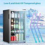 Midea MERV115T3AST 115 Cans Beverage Refrigerator with Adjustable Temperature, Removable Glass Shelf, LED Light, Silver