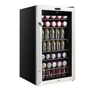 Whynter Beverage Refrigerator with Glass, 136-Can Cu. Ft. Drink Mini Fridge with Lock and Digital Control, BR-1211DS, 3.4 Cubic Feet, Stainless Steel Door/Black Sides