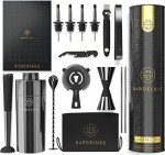 BarDeluxe Pro Mixology Bartender Kit - 12-Piece Cocktail Shaker Set for Home Bartending with Drink Shakers, Bartending Tools and Bar Accessories (Black)