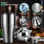 CasaCulina Cocktail Shaker Set Mixology Bartender Kit with Stand, 17 Piece Bar Tool Set: Martini Shaker, Jigger, Strainer, Mixer Spoon, Muddler, Liquor Pourers for Drink Mixing Bartending Kit(Silver)