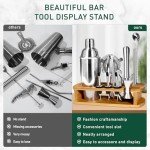 CasaCulina Cocktail Shaker Set Mixology Bartender Kit with Stand, 17 Piece Bar Tool Set: Martini Shaker, Jigger, Strainer, Mixer Spoon, Muddler, Liquor Pourers for Drink Mixing Bartending Kit(Silver)