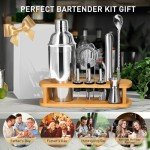 CasaCulina Cocktail Shaker Set Mixology Bartender Kit with Stand, 17 Piece Bar Tool Set: Martini Shaker, Jigger, Strainer, Mixer Spoon, Muddler, Liquor Pourers for Drink Mixing Bartending Kit(Silver)