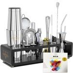 Elite Mixology Bartender Kit 20-Piece Boston Cocktail Shaker Set for Mixing with Stand- Indestructible Bar Accessories Bartending Kit, Cocktail Bar Set, Bartender Set, Bonus Recipe Cards Bar Tools