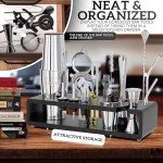 Elite Mixology Bartender Kit 20-Piece Boston Cocktail Shaker Set for Mixing with Stand- Indestructible Bar Accessories Bartending Kit, Cocktail Bar Set, Bartender Set, Bonus Recipe Cards Bar Tools