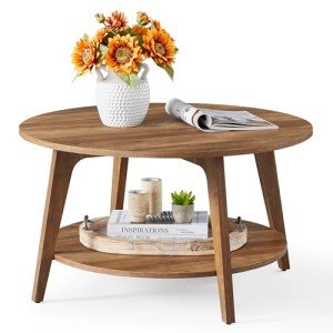 VASAGLE Round 2-Tier Coffee Table with Storage