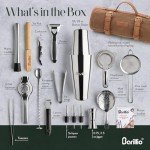 Barillio Bartender Kit Bag with Cocktail Shaker Set - Waxed Canvas, Traveling Bar Tools Bag with 17-Pc Cocktail Kit - Travel Mixology Bartending Kits - Mobile Bar Bag with Strap & Accessories - Silver
