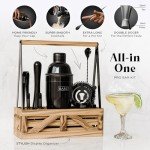 BARE BARREL® Mixology Bartender Kit Bar Set | Martini Cocktail Shaker Set | Barware Mixing Tools for Home Bartending | Farmhouse Rustic Portable Caddy & 35 Recipe Cards | Gift Set (Jet Black)