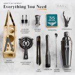 BARE BARREL® Mixology Bartender Kit Bar Set | Martini Cocktail Shaker Set | Barware Mixing Tools for Home Bartending | Farmhouse Rustic Portable Caddy & 35 Recipe Cards | Gift Set (Jet Black)