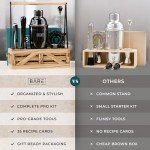 BARE BARREL® Mixology Bartender Kit Bar Set | Martini Cocktail Shaker Set | Barware Mixing Tools for Home Bartending | Farmhouse Rustic Portable Caddy & 35 Recipe Cards | Gift Set (Jet Black)