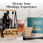 BARE BARREL® Mixology Bartender Kit Bar Set | Martini Cocktail Shaker Set | Barware Mixing Tools for Home Bartending | Farmhouse Rustic Portable Caddy & 35 Recipe Cards | Gift Set (Jet Black)