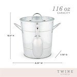 Twine Insulated Ice Bucket With Lid & Scooper for Parties - Galvanized Metal Bucket Cooler & Drink Tub Holds 1 Gallon