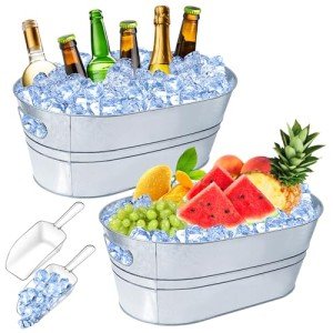 4 Gallon Ice Buckets for Parties, IKAYAS Galvanized Metal Ice Bucket Ice Tub with Scoop for Cocktail Bar Mimosa Bar Supplies, Large Champagne Bucket Beer bucket Metal Tub (2 Pack)