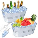 4 Gallon Ice Buckets for Parties, IKAYAS Galvanized Metal Ice Bucket Ice Tub with Scoop for Cocktail Bar Mimosa Bar Supplies, Large Champagne Bucket Beer bucket Metal Tub (2 Pack)