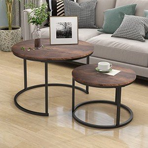 Industrial Round Coffee Table Set - Stacking Side Tables