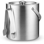 FineDine Double-Wall Stainless Steel Insulated Ice Bucket With Lid & Ice Tong [3 Liter] Included Strainer Keeps Ice Cold & Dry, Carry leather Handle, Home Bar, Chilling Beer, Champagne, Wine Bottle