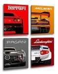 Modern Car Posters Classic Supercar Wall Art Prints, Ferrari Lamborghini McLaren Pagani Canvas Posters for Man Cave Boys Room Wall Decor, Sports Car Art Prints, 4 Set - 8"x10" Frame, Ready to Hang