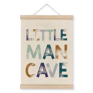 MAQIKA Little Man Cave Poster Framed with Wood Hanger, Nursery Decor for Boys, Boy Nursery Hanging Wall Decor, Little Man Cave Sign Canvas Wall Art Paints for Toddler Boys Little Boys Room 12x16 Inch