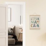 MAQIKA Little Man Cave Poster Framed with Wood Hanger, Nursery Decor for Boys, Boy Nursery Hanging Wall Decor, Little Man Cave Sign Canvas Wall Art Paints for Toddler Boys Little Boys Room 12x16 Inch