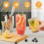 Gencywe 8 Pack Drinking Glasses, 4pcs Highball Glasses (11oz) & 4pcs Rocks Glasses (6oz), Vintage Glass Cups, Elegant Ribbed Glassware, Iced Coffee Glasses, Glass Tumbler for Cocktail, Whiskey, Juice