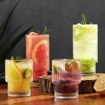 Gencywe 8 Pack Drinking Glasses, 4pcs Highball Glasses (11oz) & 4pcs Rocks Glasses (6oz), Vintage Glass Cups, Elegant Ribbed Glassware, Iced Coffee Glasses, Glass Tumbler for Cocktail, Whiskey, Juice