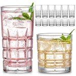 Mfacoy Drinking Glasses Set of 12, Clear Glass Cups, Mixed Glassware Sets, 15 OZ Large Highball Water Glasses & 11 OZ Rock Glasses, Tumbler Drinkware Kitchen for Cocktail Iced Coffee Beer Tea Whiskey