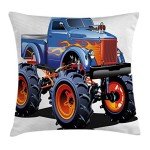 Ambesonne Man Cave Throw Pillow Cushion Cover, Cartoon Monster Truck Illustration on Plain Backdrop Classic Adventure Car Auto, Decorative Square Accent Pillow Case, 18" X 18", Multicolor