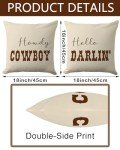CarOptics Set of 2 Western Funny Couple Pillow Covers 18x18 Inch - 'Howdy Cowboy' & 'Hello Darlin'' Set of 2, Teen Girls Boys Gifts, Rustic Farmhouse Charm for Various Settings(Beige)