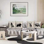 PUHEI Woodland Wild Animal Wolf Elk Bear Deer Forest Camping Throw Pillow Covers, Wildlife Lover Camper Gifts for Men Women, Wildlife Rustic Pillow Cases 18 x 18 Inch Home Room Bed Sofa Decor Set Of 4