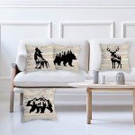 PUHEI Woodland Wild Animal Wolf Elk Bear Deer Forest Camping Throw Pillow Covers, Wildlife Lover Camper Gifts for Men Women, Wildlife Rustic Pillow Cases 18 x 18 Inch Home Room Bed Sofa Decor Set Of 4